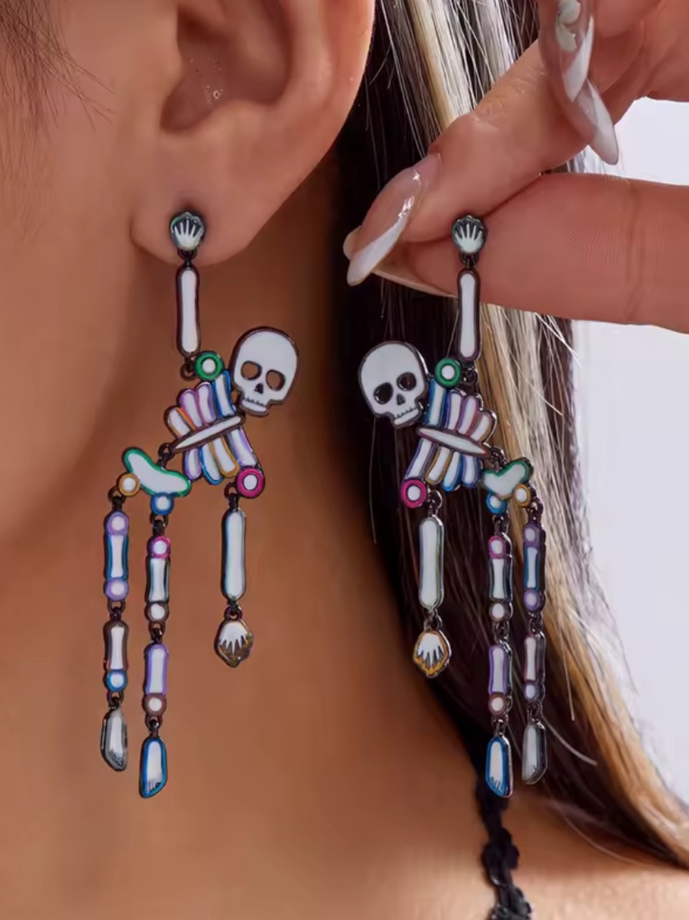 Kohl's White and Multicolor Enamel Skeleton Drop Earrings